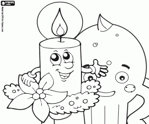 Coloriage Bougie de Noël avec Pypus
