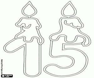 Coloriage Deux bougies avec le numéro quinze