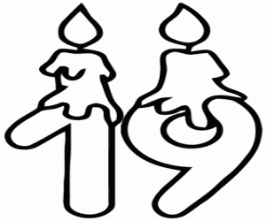 Coloriage Bougies et numéro dix-neuf, ligne épaisse