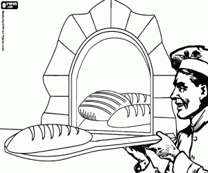 Coloriage Le boulanger et le four à pain