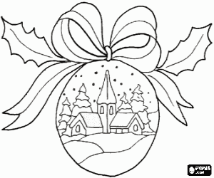 Coloriage Boule de Noël avec un paysage de neige