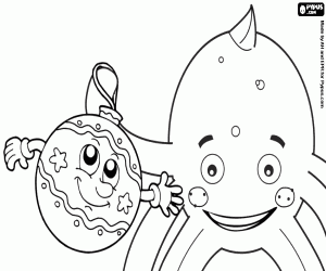 Coloriage Boule de Noël et Pypus souriant