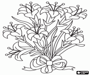 Coloriage Bouquet de lis avec ruban