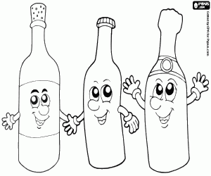 Coloriage Bouteilles de boissons avec des sourires