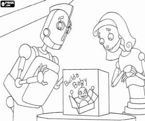 Coloriage Boîte pour monter le robot bébé