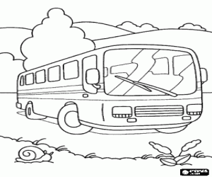 Coloriage Bus de passagers dans le paysage