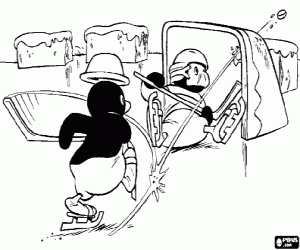 Coloriage Le but de Pingu en hockey sur glace