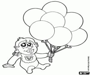 Coloriage Bébé avec ballons