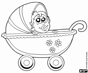 Coloriage Bébé dans une poussette