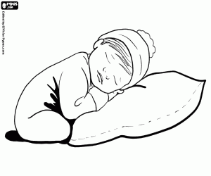 Coloriage Le bébé dormant sur un coussin