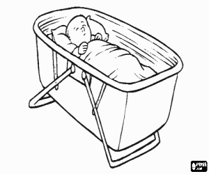 Coloriage Le bébé dort dans le lit de voyage