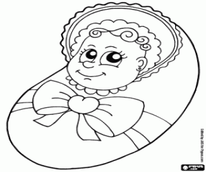 Coloriage Bébé en berceau