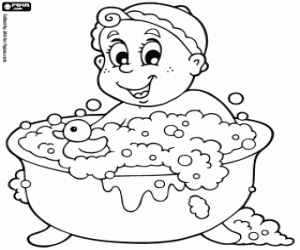 Coloriage Bébé jouant dans la baignoire