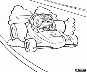 Coloriage Bébé Kermit et une voiture de course