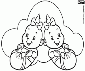 Coloriage Deux bébés jumelleux souriant