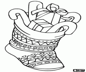Coloriage Cadeaux dans une chaussette de Noël