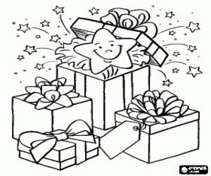 Coloriage Cadeaux de Noël avec étoiles