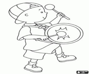 Coloriage Caillou avec un tambour