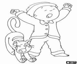 Coloriage Caillou et Gilbert au moment de l'éveil