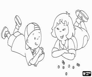 Coloriage Caillou et Sarah jouant des billes