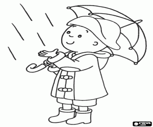 Coloriage Caillou équipé pour la pluie