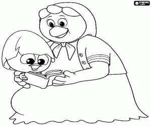 Coloriage Caliméro avec sa mère et un livre