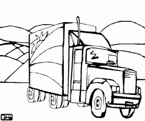 Coloriage Camion dans le paysage
