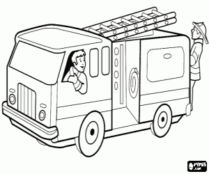 Coloriage Camion de pompiers avec des personnes
