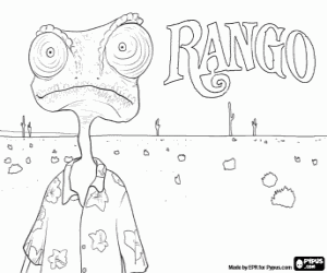 Coloriage Le caméléon Rango dans le désert