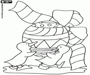 Coloriage Deux canetons et un oeuf de Pâques