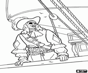 Coloriage Capitaine pirate à bord de son navire