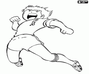 Coloriage Captain Tsubasa célèbre un but