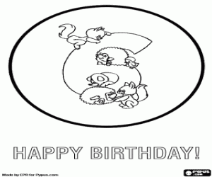 Coloriage Carte d'anniversaire de six ans avec animaux