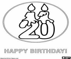 Coloriage Carte avec deux bougies pour 20 ans