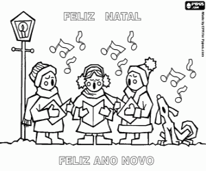 Coloriage Carte avec des chants de Noel, en portugais