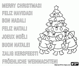 Coloriage Carte avec enfants à Noël