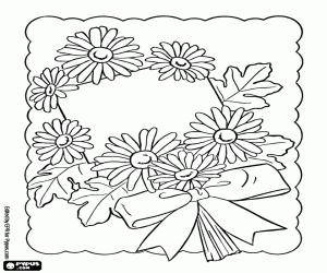 Coloriage Carte avec fleurs, cadeau pour maman