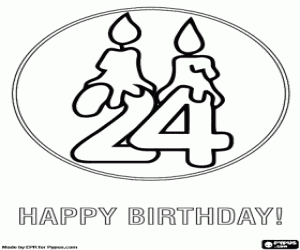 Coloriage Carte de 24 ans avec deux bougies