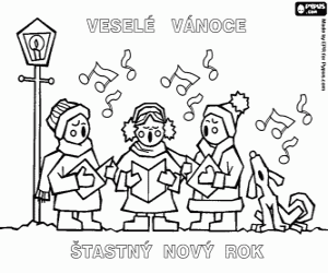 Coloriage Carte de chants de Noël en tchèque
