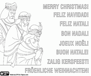 Coloriage Carte de Noël avec les trois rois mages