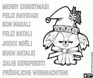 Coloriage Carte de Noël avec un chiot