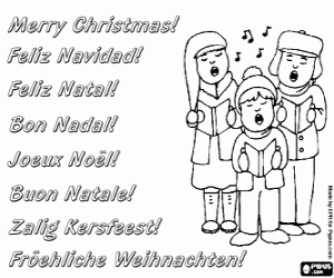 Coloriage Carte de voeux avec des chants de Noël