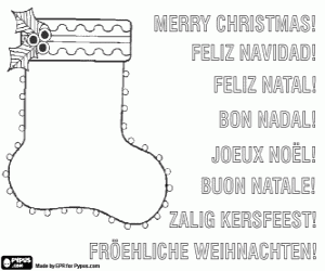 Coloriage Carte de voeux avec une chaussette de Noël