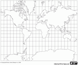 Coloriage Carte du monde, projection de Mercator