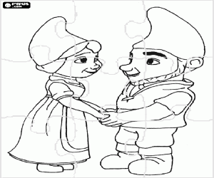 Coloriage Casse-tête avec Gnoméo et Juliette