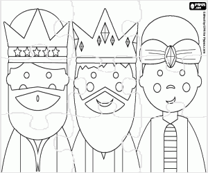 Coloriage Casse-tête avec les visages des trois rois