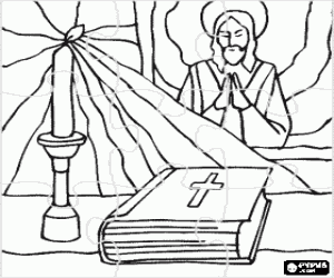 Coloriage Casse-tête de Bible et bougie