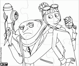 Coloriage Casse-tête de Gru et Lucy en action