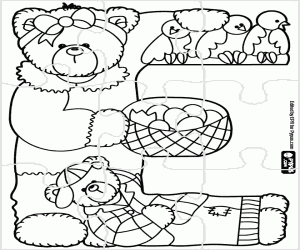 Coloriage Casse-tête de lettre E avec des ours