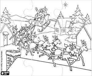 Coloriage Casse-tête de paysage avec le père Noël